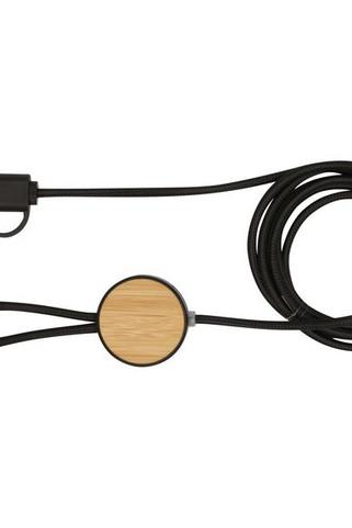 Câble 5 en 1 Chechia en plastique recyclé de 150 cm pour la synchronisation des données et la charge rapide de 27 W avec détails en bambou - EgotierPro 124422