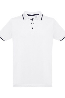 Mens Polo Shirt with contrast colour trim and buttons. White - Egotier 30136