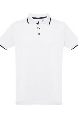 Men's Polo Shirt with contrast colour trim and buttons. White - Egotier 30136