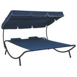 vidaXL 313523 - Lit de repos dextérieur avec auvent et oreillers bleu