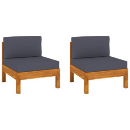 vidaXL 310639 - Canapés centraux 2 pcs avec coussins gris foncé Acacia solide