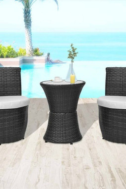 vidaXL 43112 - Mobilier de bistro 3 pcs avec coussins Résine tressée