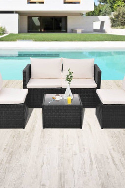 vidaXL 43110 - Salon de jardin 5 pcs avec coussins résine tressée noir