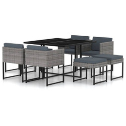 vidaXL 313100 - Ensemble à manger de jardin coussins 9pcs Résine tressée