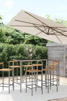 vidaXL 3187695 - Ensemble de bar jardin 7 pcs gris poly rotin/bois massif acacia