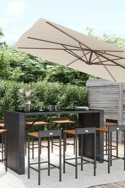 vidaXL 3187688 - Ensemble de bar jardin 9 pcs noir poly rotin/bois massif acacia