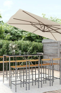 vidaXL 3187697 - Ensemble de bar jardin 9 pcs gris poly rotin/bois massif acacia
