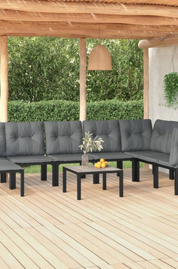 vidaXL 3187767 - Salon de jardin 9 pcs noir et gris résine tressée