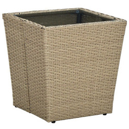 vidaXL 310557 - Table à thé 41,5x41,5x44cm Résine tressée et verre trempé