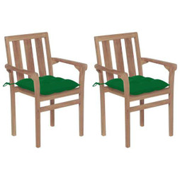 vidaXL 3062228 - Chaises de jardin lot de 2 et coussins vert Bois de teck massif
