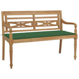 vidaXL 3062159 - Banc Batavia avec coussin vert 120 cm Bois de teck massif