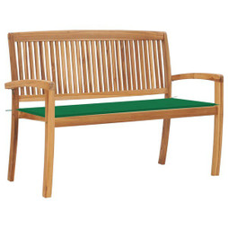 vidaXL 3063284 - Banc de jardin empilable et coussin 128,5cm Bois de teck massif