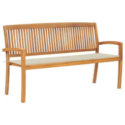 vidaXL 3063308 - Banc de jardin empilable et coussin 159 cm Bois de teck massif