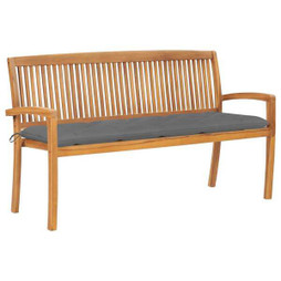 vidaXL 3063322 - Banc de jardin empilable et coussin 159 cm Bois de teck massif