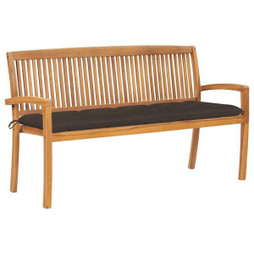 vidaXL 3063329 - Banc de jardin empilable et coussin 159 cm Bois de teck massif