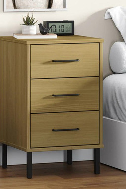 vidaXL 350976 - Table de chevet avec pieds en métal Marron Bois pin massif OSLO