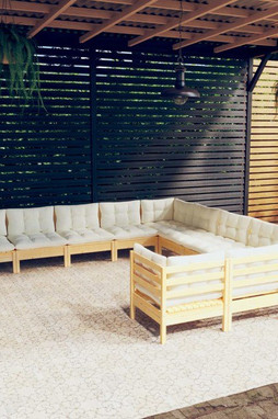 vidaXL 3097019 - Salon de jardin 11 pcs avec coussins crème bois de pin