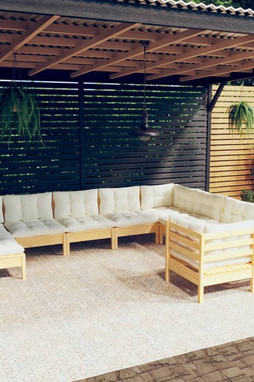 vidaXL 3097031 - Salon de jardin 10 pcs avec coussins crème Bois de pin