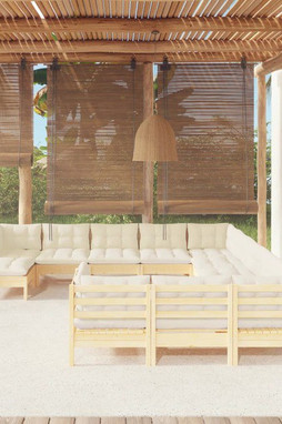 vidaXL 3097067 - Salon de jardin 12 pcs avec coussins crème Bois de pin