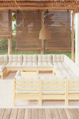 vidaXL 3097073 - Salon de jardin 13 pcs avec coussins crème bois de pin