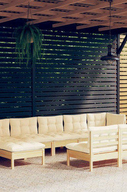 vidaXL 3097103 - Salon de jardin 9 pcs avec coussins crème bois de pin