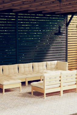 vidaXL 3097115 - Salon de jardin 10 pcs avec coussins crème Bois de pin