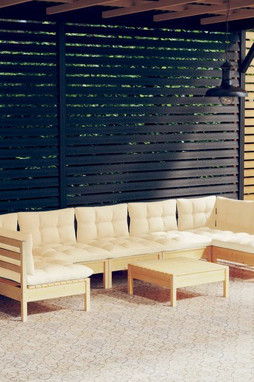 vidaXL 3097169 - Salon de jardin 8 pcs avec coussins crème Bois de pin massif