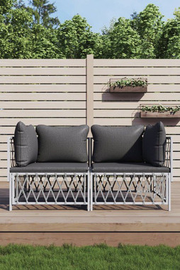 vidaXL 3186812 - Salon de jardin avec coussins 2 pcs blanc acier