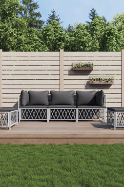 vidaXL 3186838 - Salon de jardin avec coussins 5 pcs blanc acier