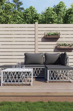 vidaXL 3186850 - Salon de jardin avec coussins 5 pcs blanc acier