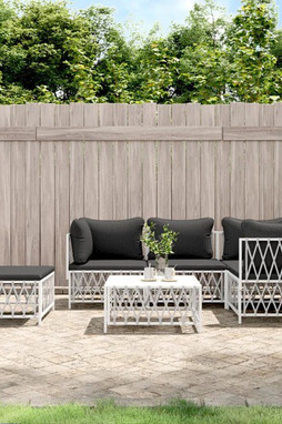 vidaXL 3186886 - Salon de jardin avec coussins 6 pcs blanc acier