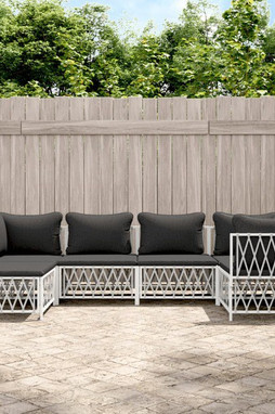 vidaXL 3186892 - Salon de jardin avec coussins 6 pcs blanc acier