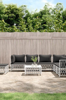 vidaXL 3186890 - Salon de jardin 8 pcs avec coussins blanc acier