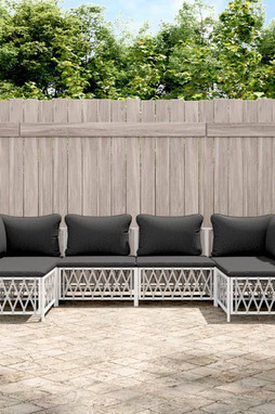 vidaXL 3186908 - Salon de jardin avec coussins 6 pcs blanc acier