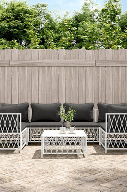 vidaXL 3186920 - Salon de jardin 7 pcs avec coussins blanc acier