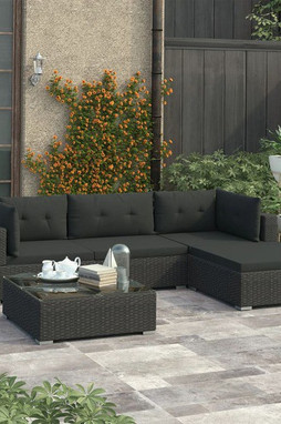 vidaXL 48271 - Salon de jardin avec coussins 5 pcs résine tressée noir
