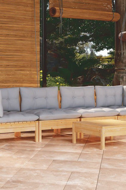 vidaXL 3096153 - Salon de jardin 5 pcs avec coussins gris bois de pin massif