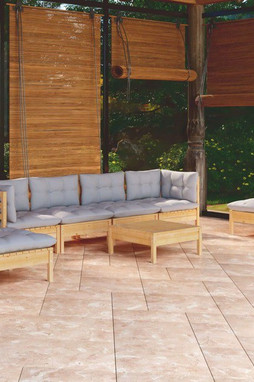 vidaXL 3096201 - Salon de jardin 7 pcs avec coussins gris bois de pin massif