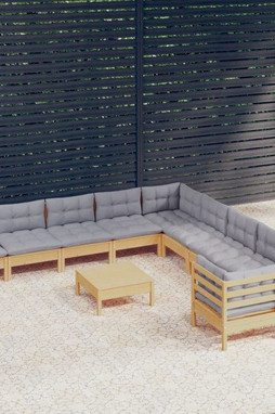 vidaXL 3097012 - Salon de jardin 11 pcs avec coussins gris bois de pin
