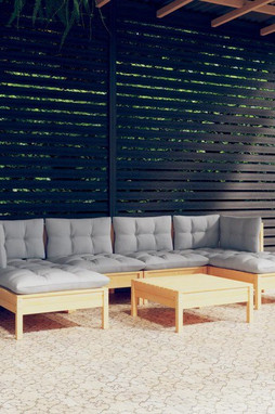 vidaXL 3097084 - Salon de jardin 7 pcs avec coussins gris bois de pin