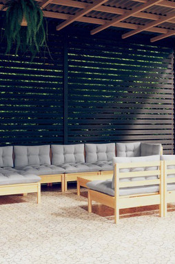 vidaXL 3097108 - Salon de jardin 10 pcs avec coussins gris Bois de pin