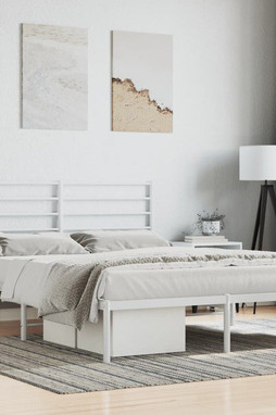 vidaXL 352370 - Cadre de lit métal sans matelas et tête de lit blanc 150x200 cm