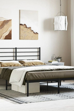vidaXL 352318 - Cadre de lit métal sans matelas avec tête de lit noir 135x190cm