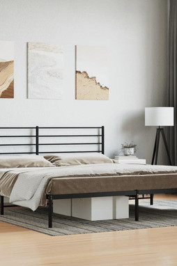 vidaXL 352324 - Cadre de lit métal sans matelas avec tête de lit noir 183x213cm