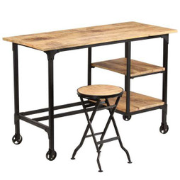 vidaXL 245261 - Bureau avec tabouret pliant Bois de manguier massif 115x50x76cm