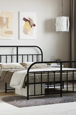 vidaXL 353652 - Cadre de lit métal sans matelas avec pied de lit noir 135x190cm