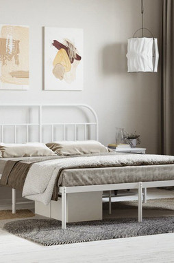 vidaXL 353686 - Cadre de lit métal sans matelas et tête de lit blanc 150x200 cm