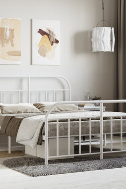 vidaXL 353701 - Cadre de lit métal sans matelas et pied de lit blanc 135x190 cm