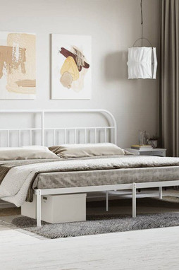 vidaXL 353690 - Cadre de lit métal sans matelas et tête de lit blanc 193x203 cm