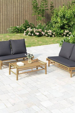 vidaXL 363458 - Salon de jardin 2 pcs avec coussins gris foncé bambou